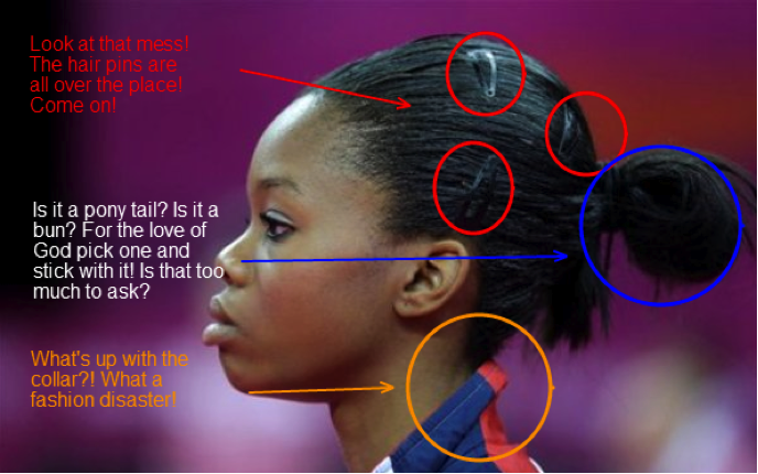 Gabrielle Douglas’ ponytail along with some of the criticism she received (Source: The Sarcasimist)