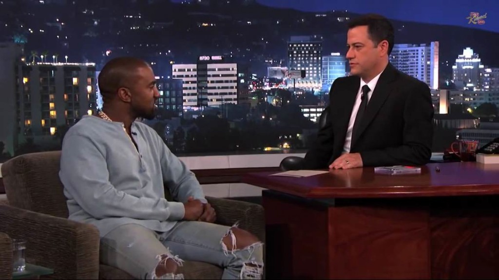 Kanye West (left) on the Jimmy Kimmel Show