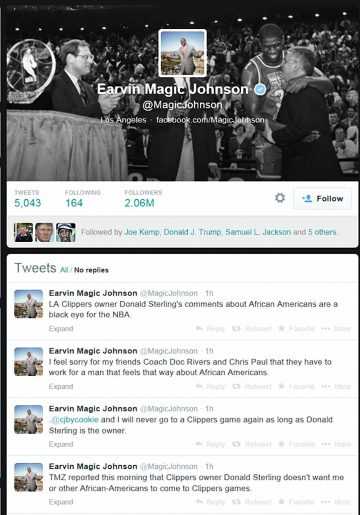 Magic Johnson’s twitter response to Sterling’s comments